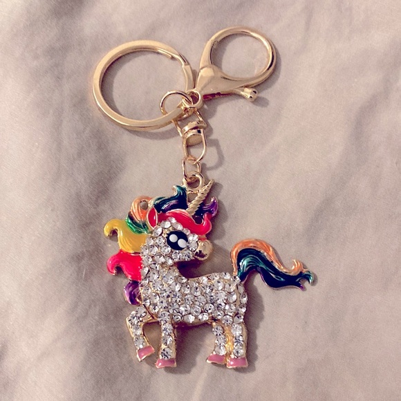 Rainbow Rhinestone Unicorn key chain and bag charm - Picture 1 of 3